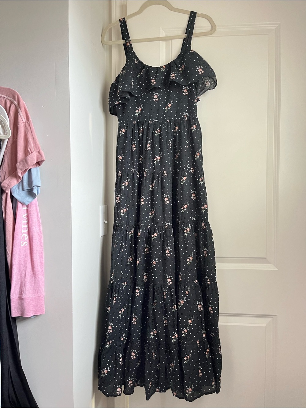 PAIGE Black Floral Ruffle Tiered Maxi Dress